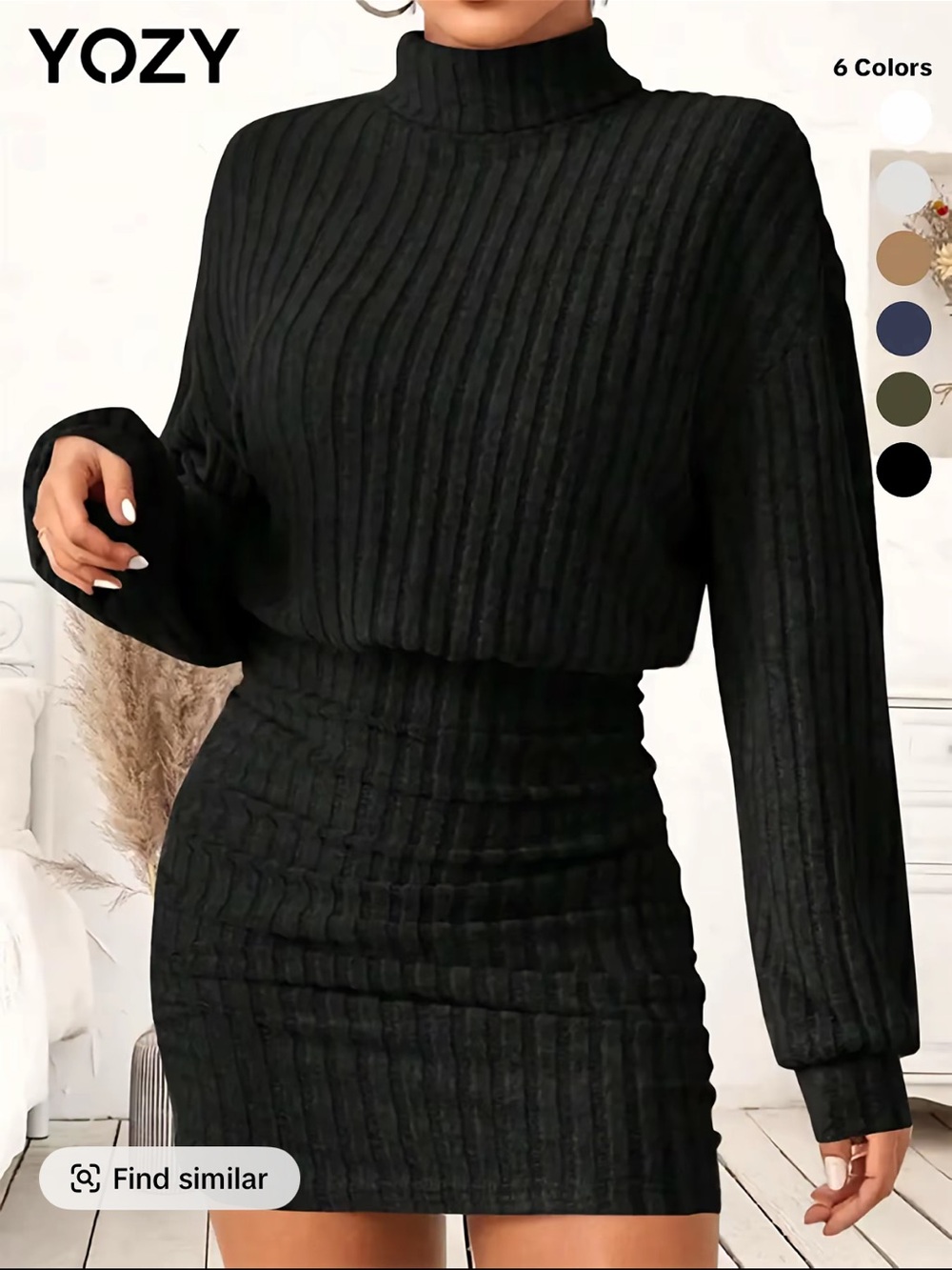 YOZY Black Ribbed Mock Neck Mini Dress